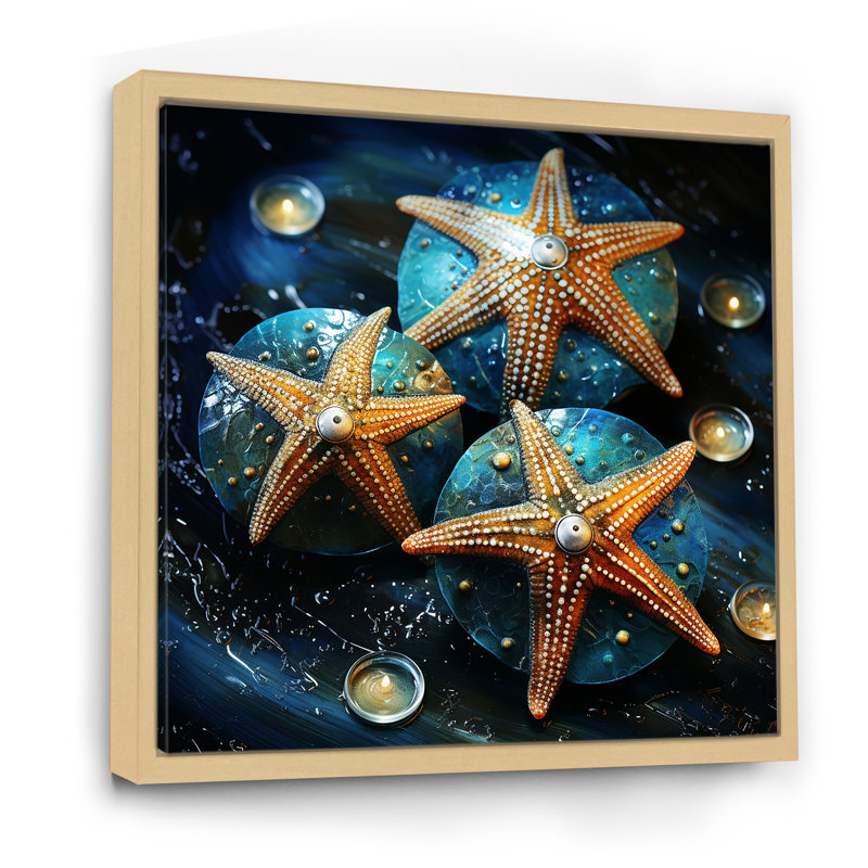 Étoile de mer jaune sur pierre gemme océanique - étoile de mer, art mural, Brun, H 36 po x l 36 po