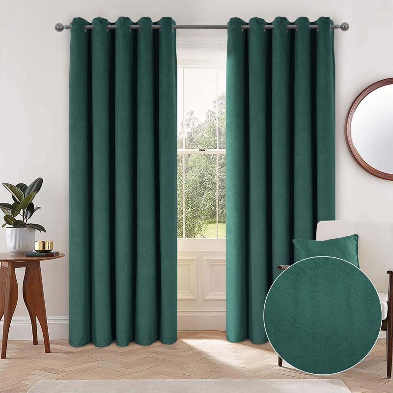 Meghann Eyelet Room Darkening Thermal Curtains, Green, 165 W x 229 D cm