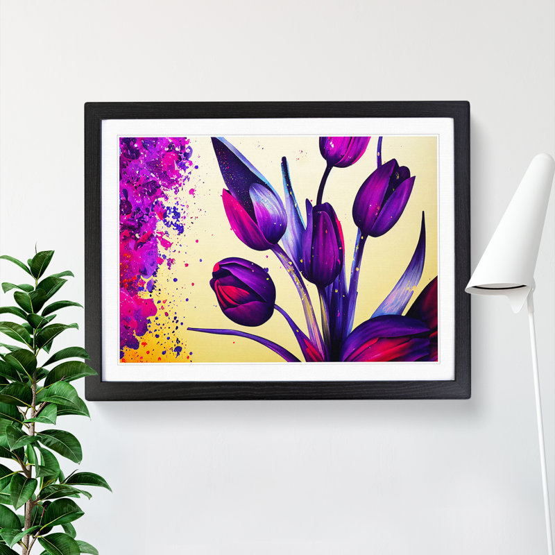 Tulip Flower Splash Vol.5 Abstract - Framed Print, Black, 46cm H x 64cm W x 2cm D