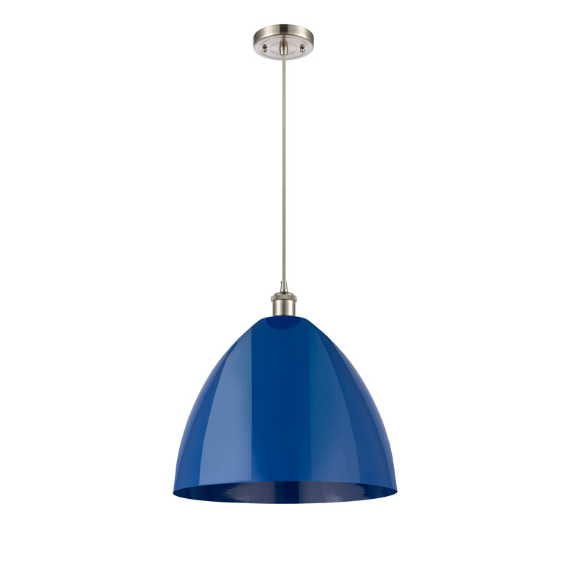 Luminaire suspendu conique 1 lumière, Bleu, Argent/Gris