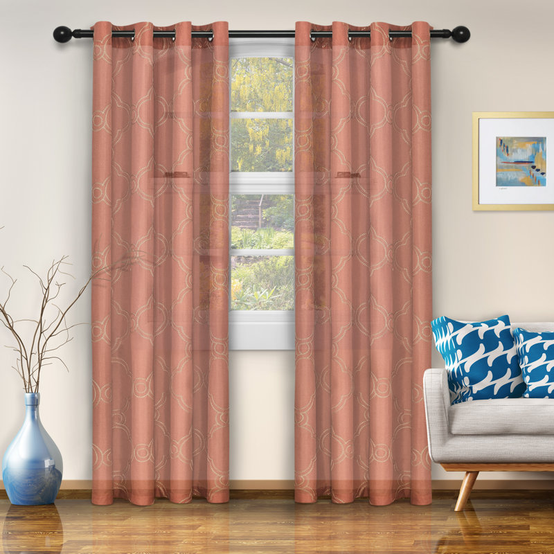 Steinbeck Semi Sheer Curtain Pair, 52" W x 84" L, Rust