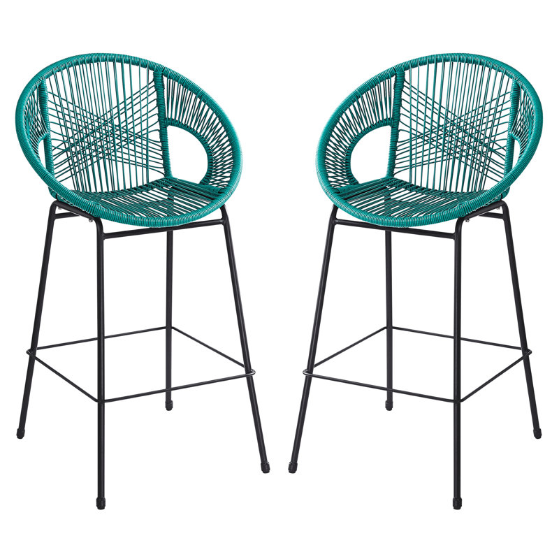 De 2 tabourets de bar bleu sarcelle, matériau, conception ergonomique confortable, art tissé élégant, pour siège de jardin et îlot de cuisine contemporain, motif complexe, comptoir de maison