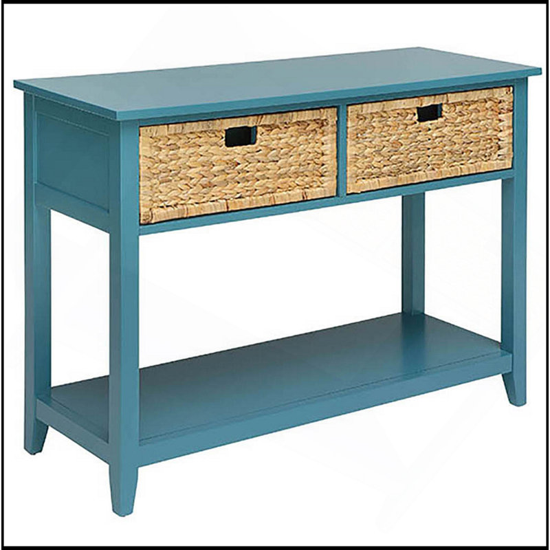 Teal Console Table With Bottom Shelf, Teal