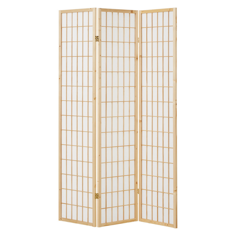 Room Divider Sawtelle Screen Partition Shoji Room Divider Wood, White/Natural Wood, 3 panels