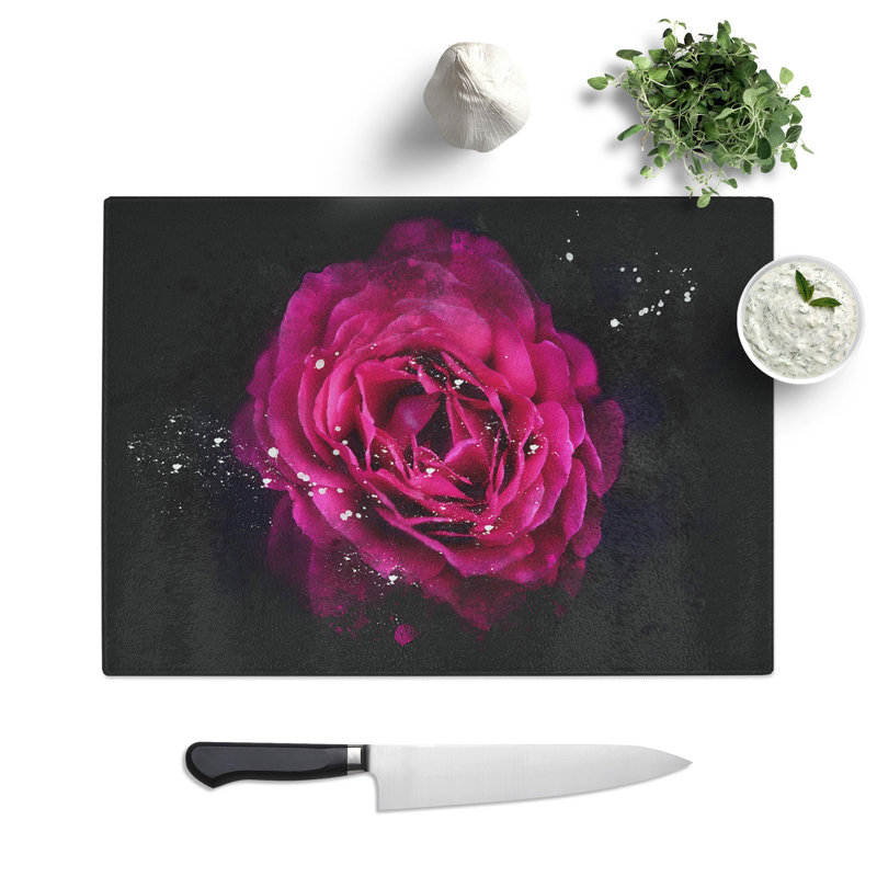 Tempered Glass Fuscia Pink Carnation Chopping Board, 20 cm x 28.5 cm