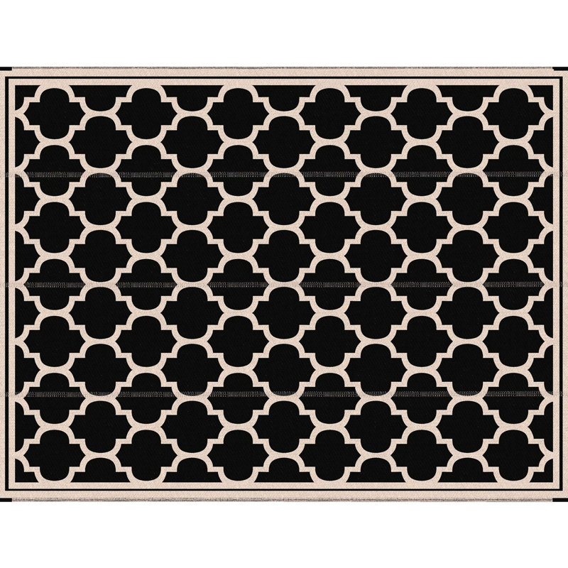 Reversible Picnic Rug Carpet, 9' X 12', Waterproof Outdoor Camping Mat With Carry Bag, For Backyard, Deck, Beach, Black Polypropylene Mat, Carpet And Beige