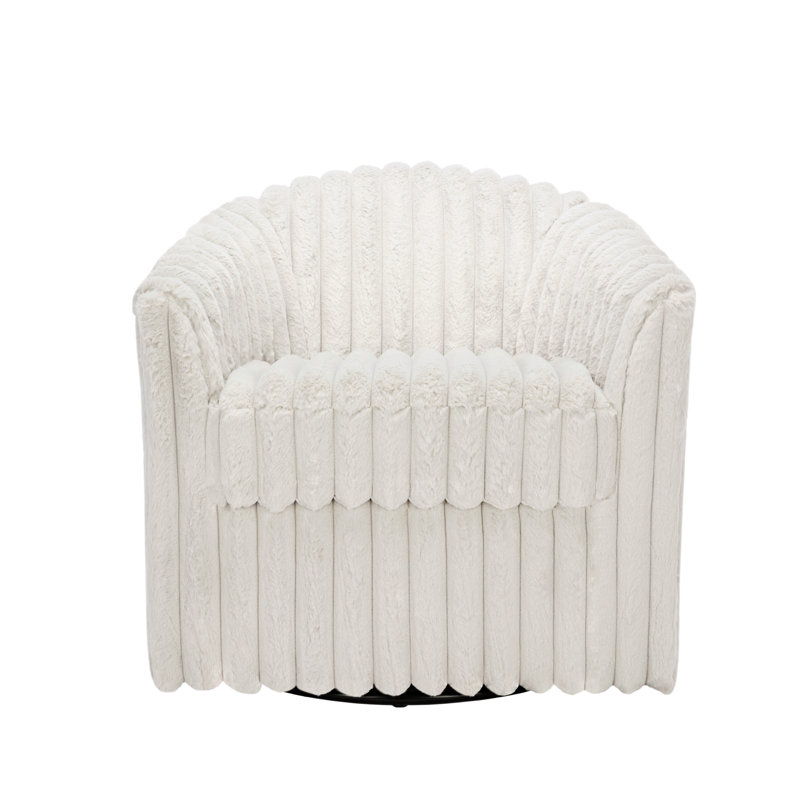 Aunna 78.2Cm Wide Swivel Barrel Chair, White Faux Fur