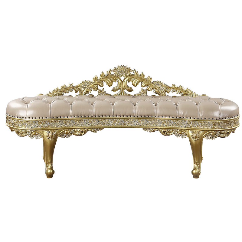 73" Light Gold PU Cabriole Bench with Storage and Metal Legs