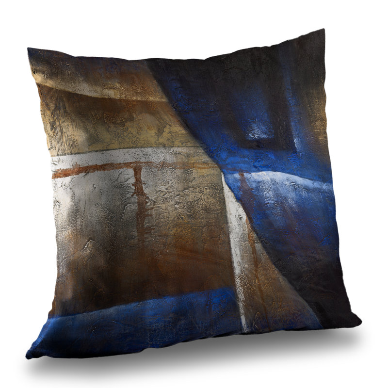 Bronze Shapes with Blue Light - Blue Pattern Throw Pillow – Poly Twill Throw Pillow with Insert, Double-Sided Print