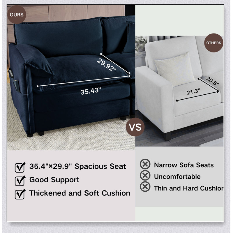 Luxueux canapé à deux couches avec coussins avec accoudoirs et poches de rangement, parfait pour le confort et le style