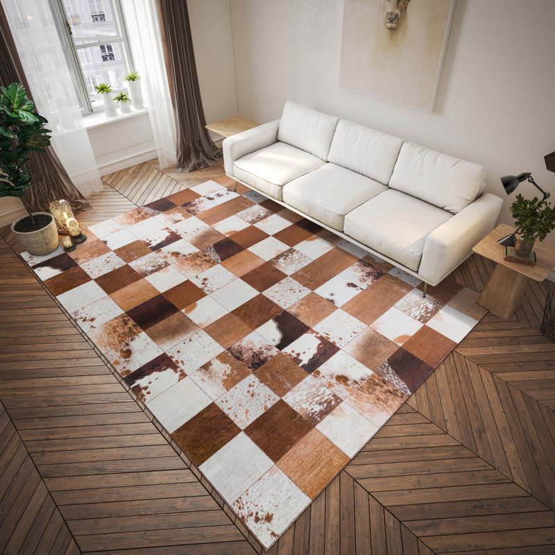 Tapis brun en patchwork tissé à la machine Patchwork, Rectangle 1 pi 8 po x 2 pi 6 po