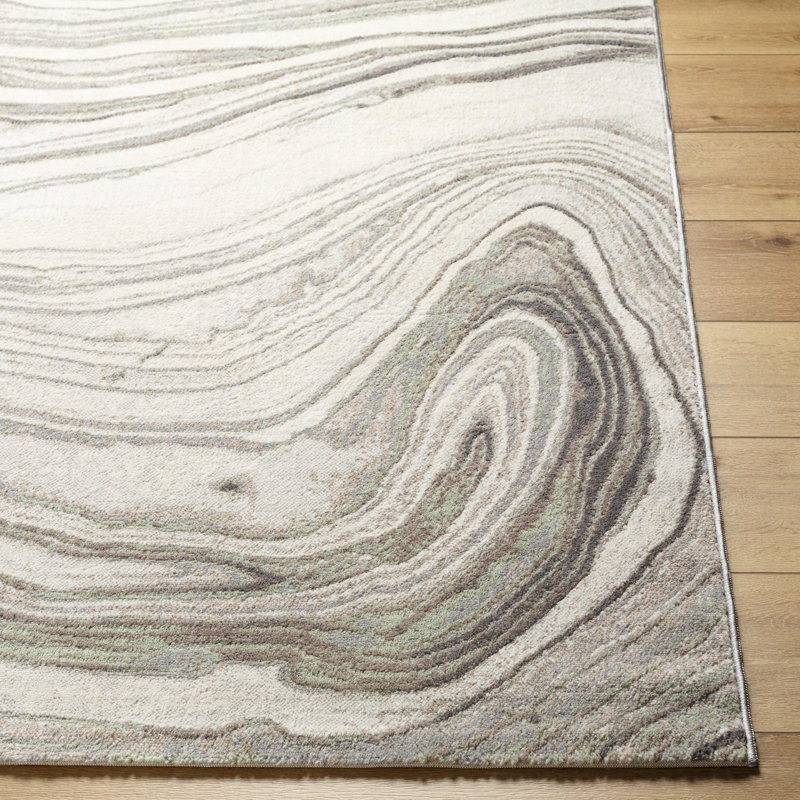 Rectangle Cahla Machine Woven Polypropylene Area Rug in Cream, Rectangle 5'3" x 7'1"
