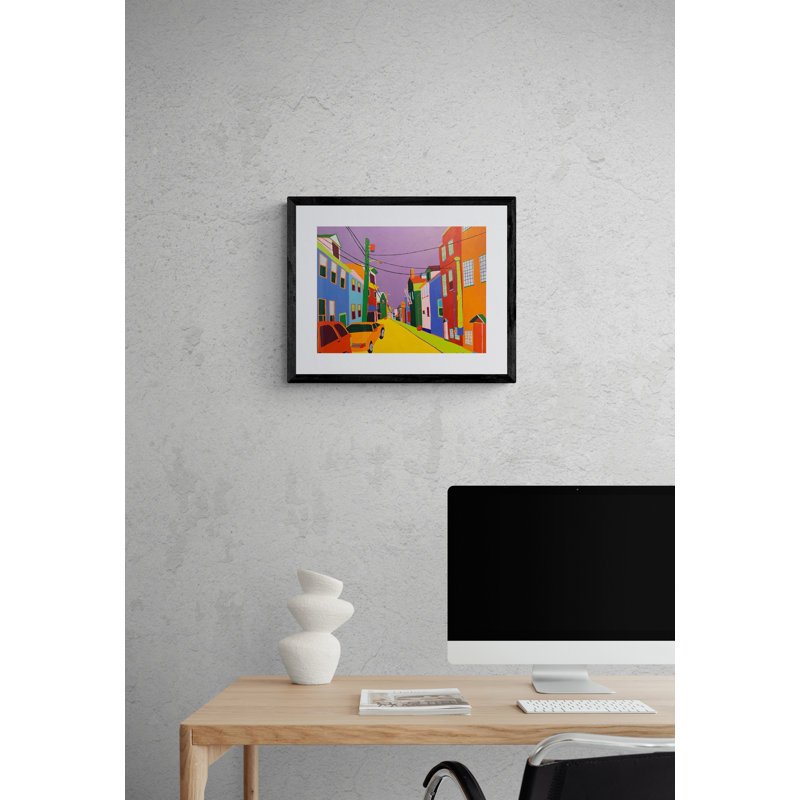 Backstreet par Sue Graef - Peinture, Papier avec cadre noir, H 17,25 po x l 21,25 po