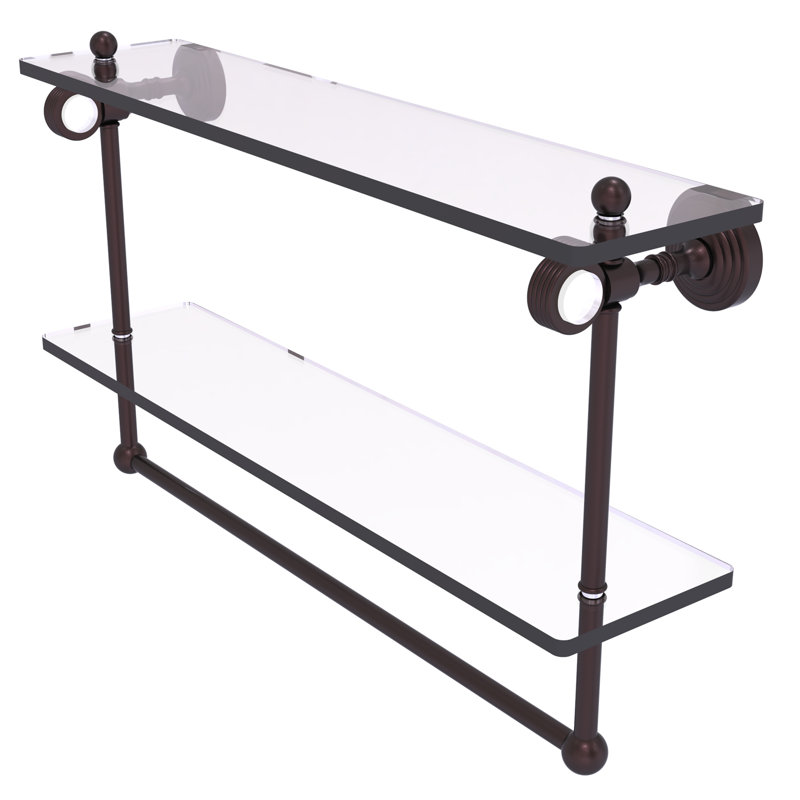 Jarrell 2 Piece Glass Tiered Shelf with Towel Bar, 13" H x 22" W x 5.12" D, Antique Bronze