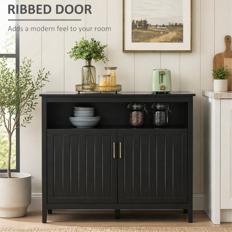 Modern Black Sideboard Cabinet, 2-Door Coffee Bar Buffet with Adjustable Shelves, Storage Cabinet for Kitchen & Living Room