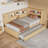  Twin Daybed with Pull-Out Trundle, Storage Shelves and Built-in USB Charging Ports, Natural-449495691