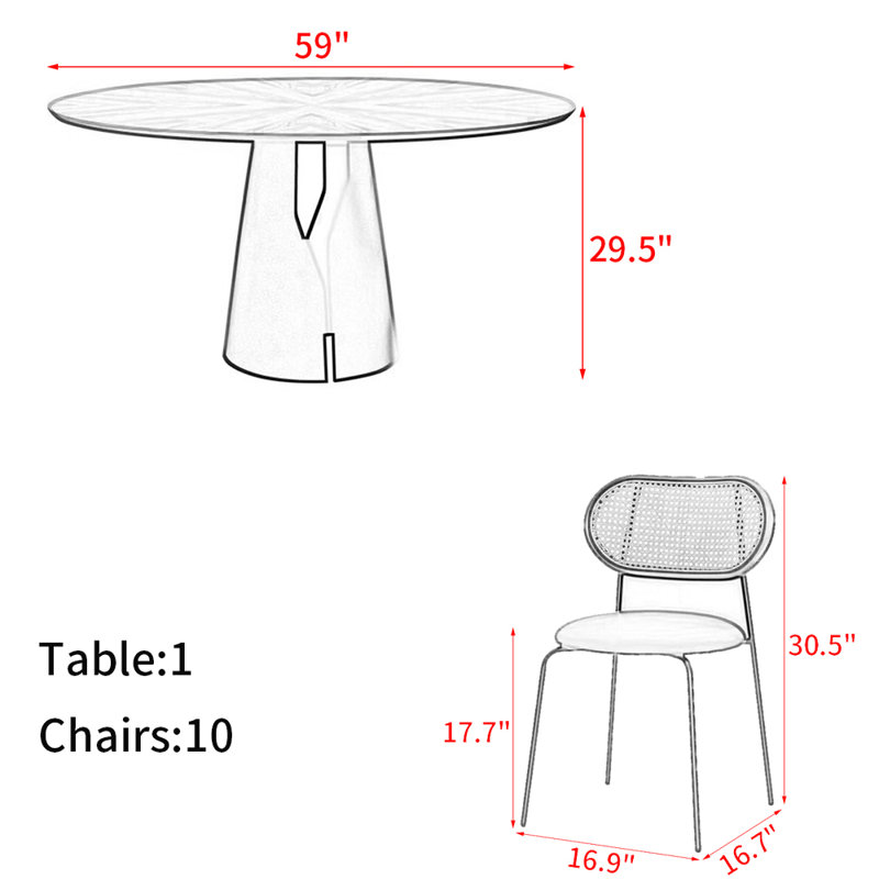 French solid wood round dining table set