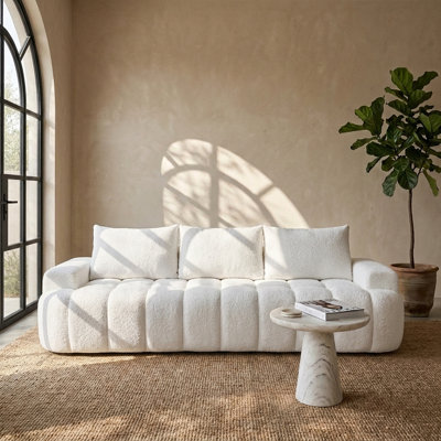 100" Oversized Curved Front Boucle Sofa, Modern 3-Seater Cloud Couch for Living Room