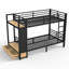 Lit superposé simple en métal pour les adolescents avec tiroirs de rangement, tablettes et panneau perforé, noir