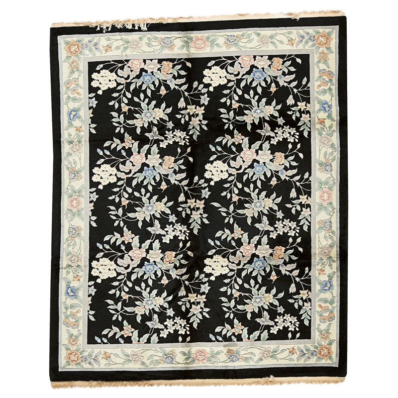 Hand Knotted Wool Area Rug in Black