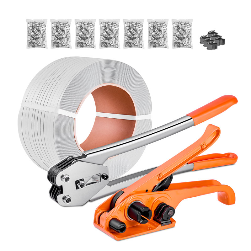 Banding Strapping Kit, Heavy Duty Banding Sealer Tool with 975 m Length PP Band, 1000 Metal Seals, 50 Corner Protectors, Plastic Pallet Packaging Strapping Kit for Warehouse/Shipping/Moving