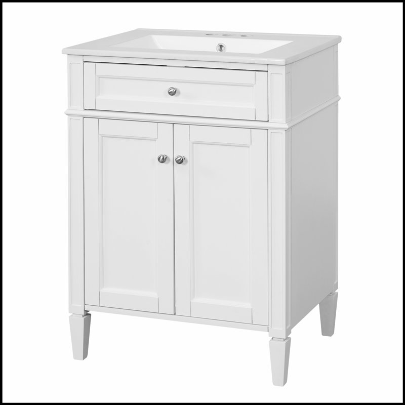 Meuble-lavabo de 24 po avec portes à fermeture douce, organisateurs et lavabo en céramique pour les espaces compacts, Blanc