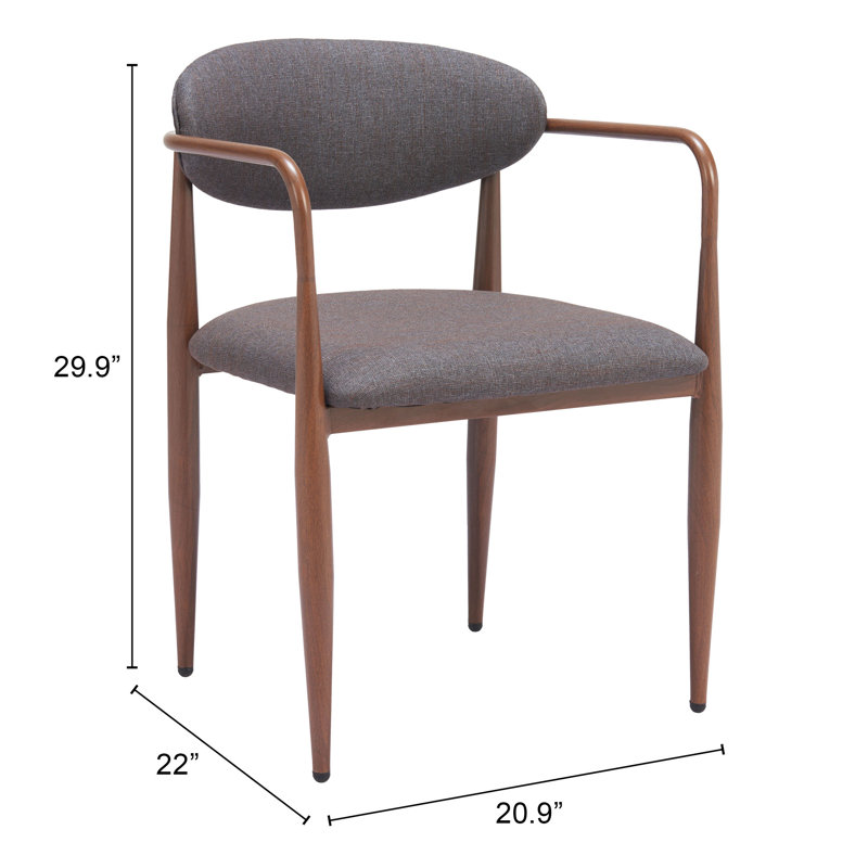 Chaise de salle à manger à dossier bas en polyester Zens, Gris foncé, Noyer