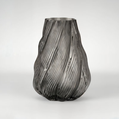 Solara Swirl 9" Ribbed Clear Black Glass Vase