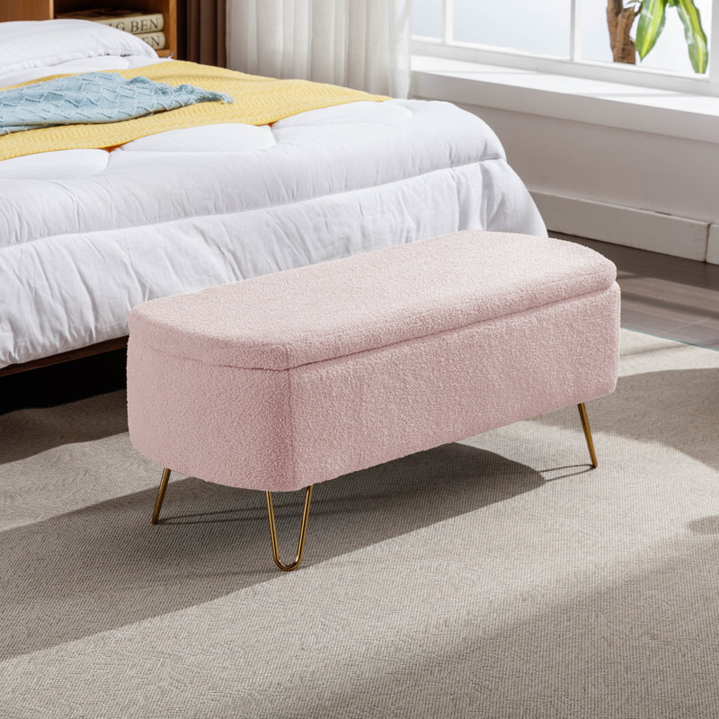 Repose-pieds de rangement rectangulaire Cassiopia, Fausse fourrure rose