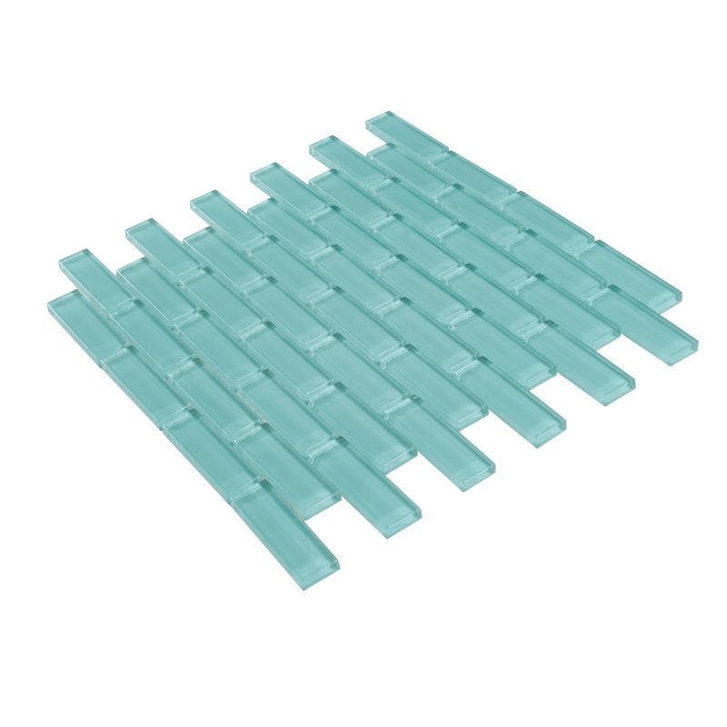 1" x 3" Glass Brick Joint Mosaic Wall & Floor Tile, Light Blue