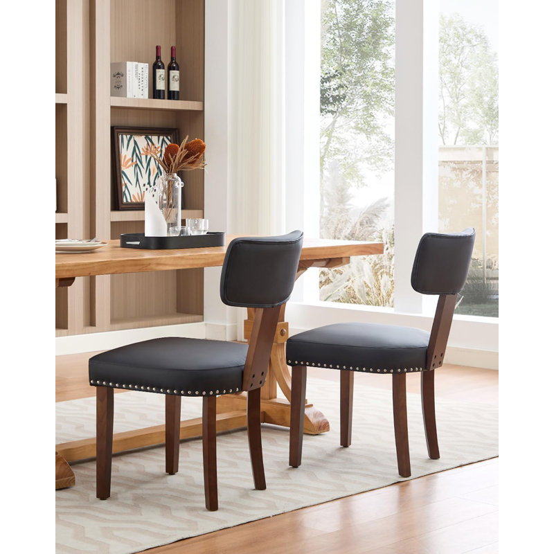 Mid Century Modern Dining Chairs Set of 2,PU Leather Upholstered Accent Curved Backrest Kitchen Chairs with Hardwood Frame for Farmhouse,Dining Room,Black