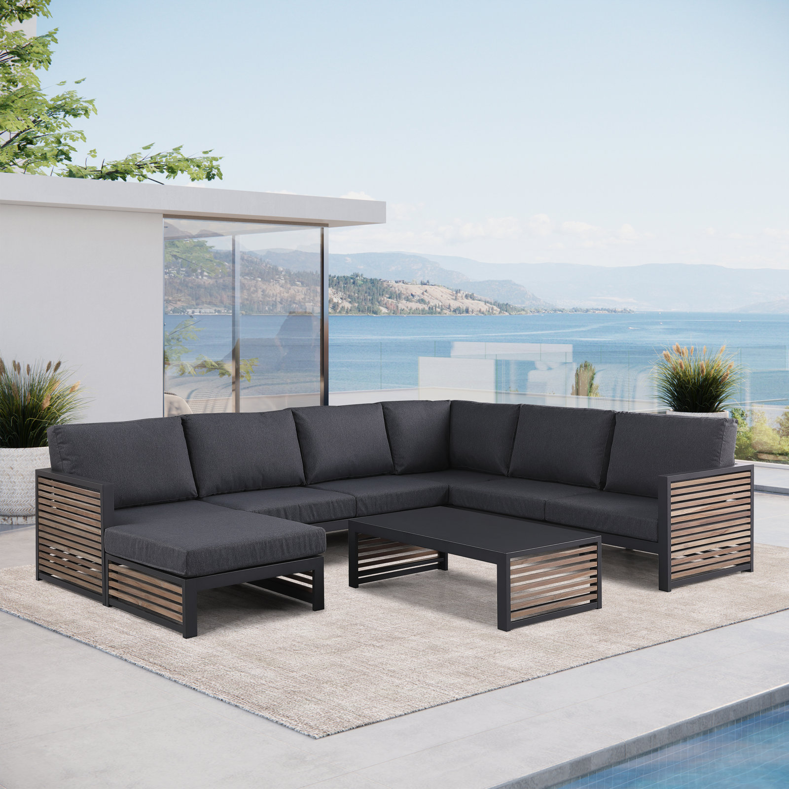5-Person Teak Patio Seating Group, Right Hand Facing