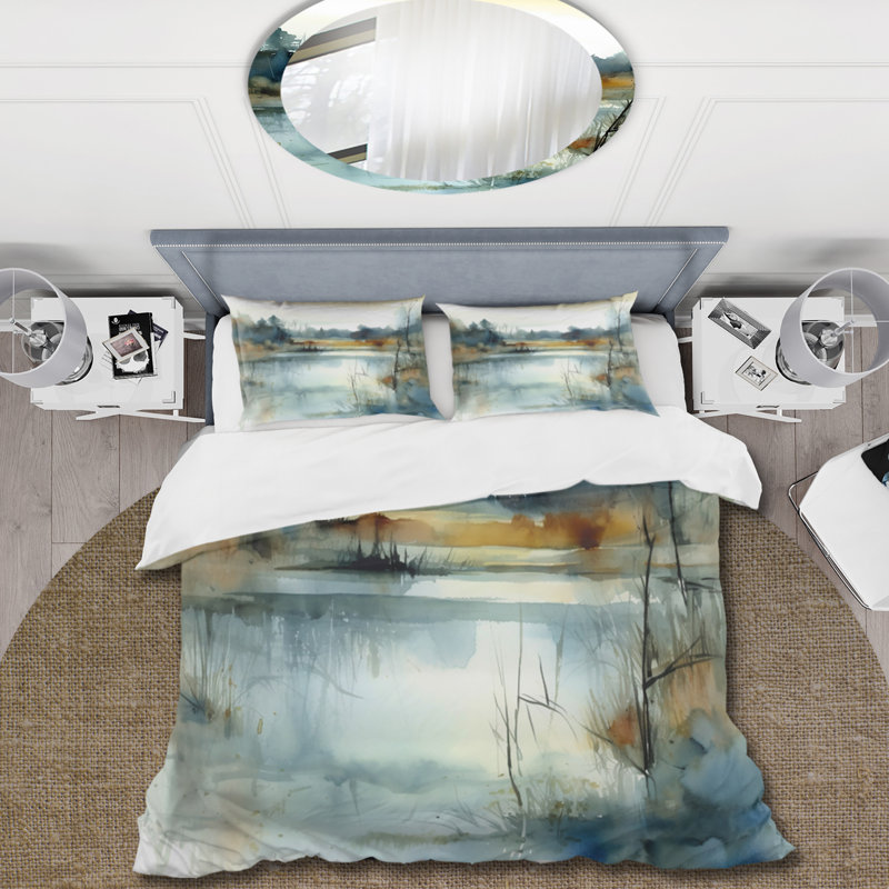 Ensemble de housse de couette en microfibre / polyester Summer Lake Landscape Illustration II