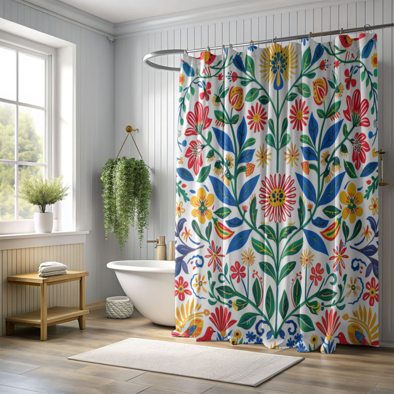 Folk Flora - Premium Shower Curtain, 74"H x 71"W
