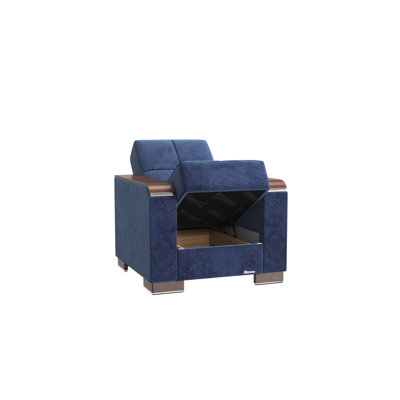 Comfortable Wood Trimmed Armchair: Blue Microfiber, Storage, Convertible For Small Homes Armchair In Microfiber: Trim, Apartments