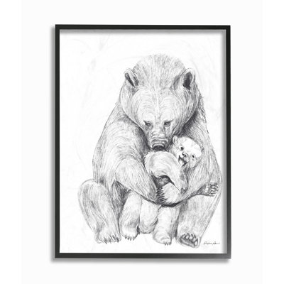 «Bear Family Animal Neutral Gray Dessin», impression