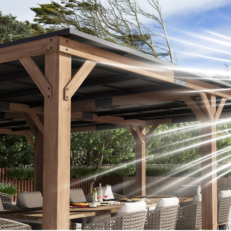 Maple 20 Ft. X 20 Ft. Premium Cedar Wood Patio Gazebo With Slope Hard Top Galvanized Steel Roof Pavilion,Using Storage, Party Chat And Grill