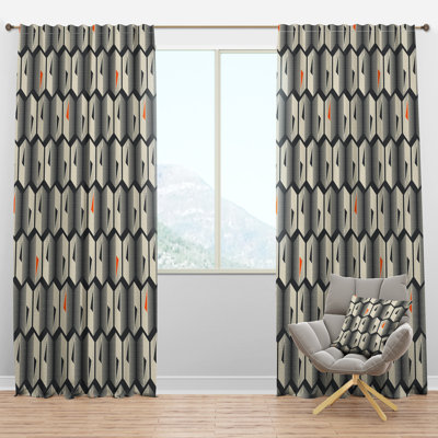 Abstract Retro Triangular Geometrics - Mid-Century Curtain - Velvet Room darkening - 1 panel
