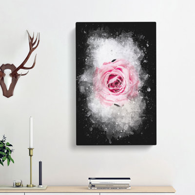 Lone Pink Rose Abstract - Wrapped Canvas