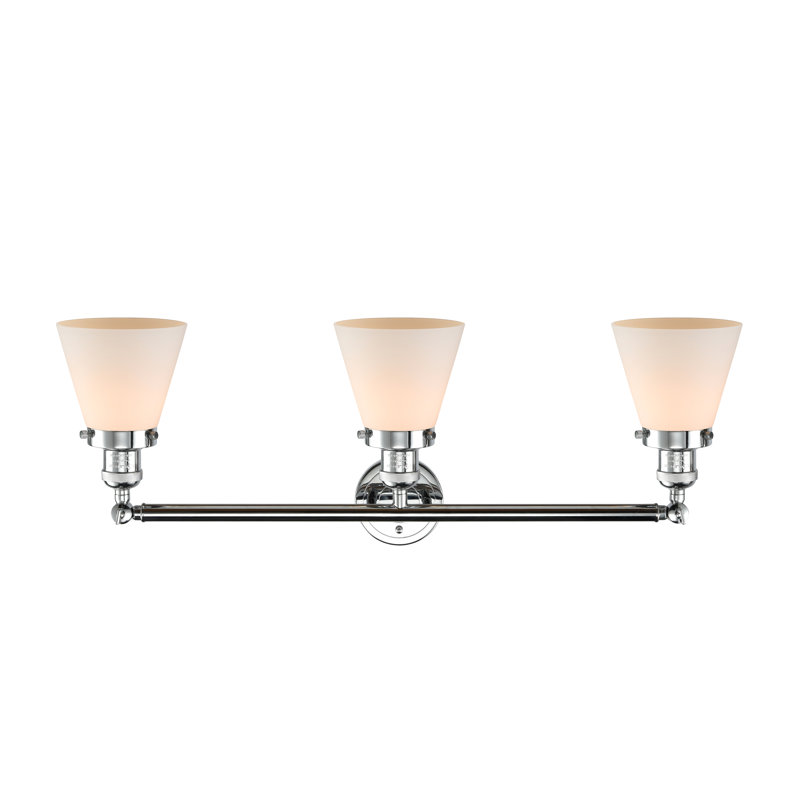 Éclairage pour meuble-lavabo de salle de bain 3 lumières Cone, Blanc mat, Chrome poli, DEL