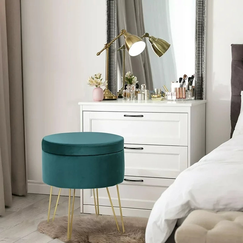 Repose-pieds de rangement rond 15 po Celecia, Velours vert foncé