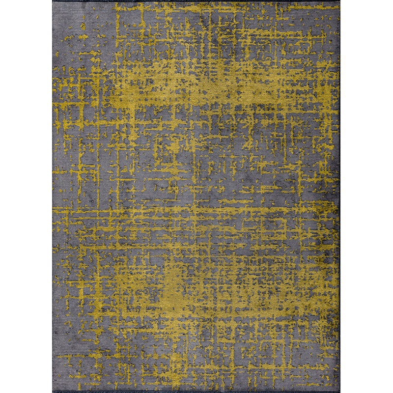 Rapture Gray/Yellow Abstract Luxury Area Rug, Rectangle 7'10" x 9'10"