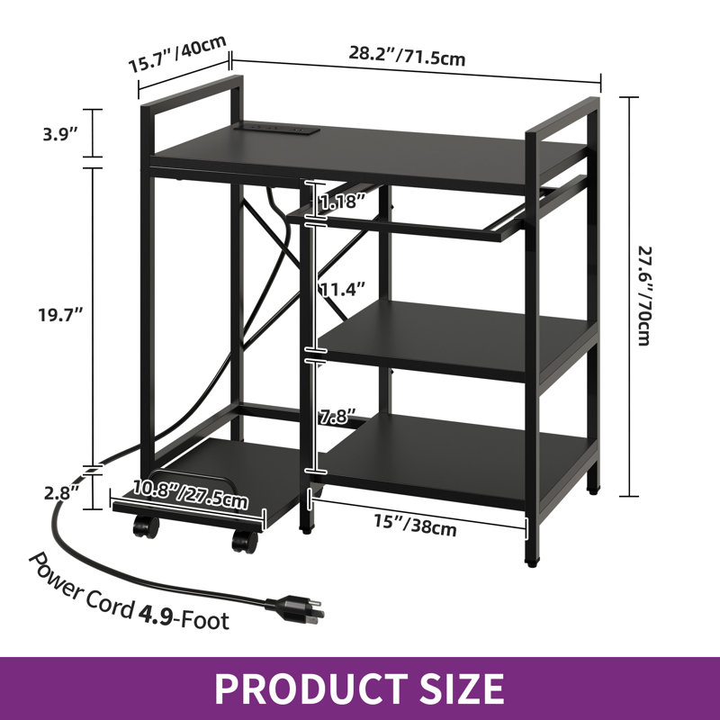 Konlan 27.6'' H X 28.2'' W 3 Tier Printer Stand With Storage, Office Printer Desk Stand File Cabinet With Charging Station