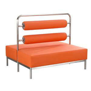 Cabine double L 47 po x H 40 po avec siège et dossier en vinyle orange et structure en acier inoxydable