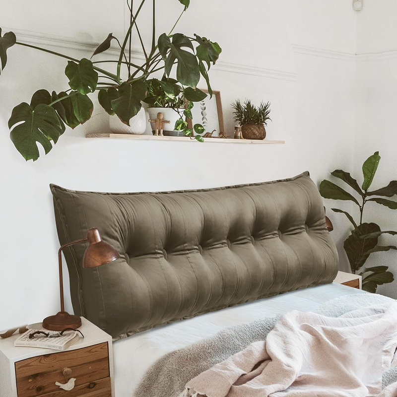 Coussin de tête de lit à dossier capitonné en velours de coton capitonné avec repose-tête et dossier, Chameau, Très grand lit