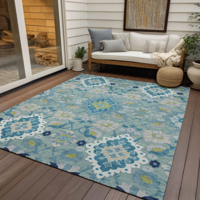 Tapis bleu sarcelle lavable intérieur / extérieur Vespera 