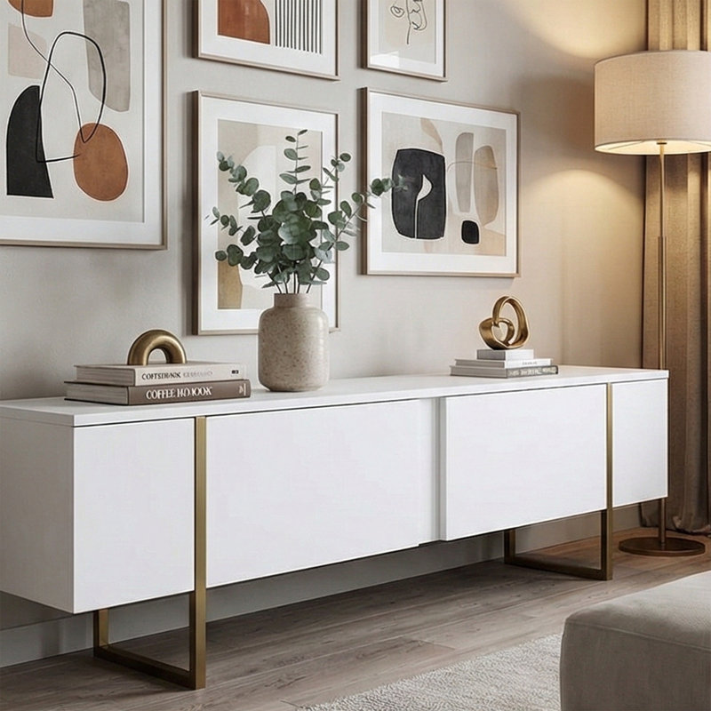 Sholom 70'' W Storage Credenza, White Gold