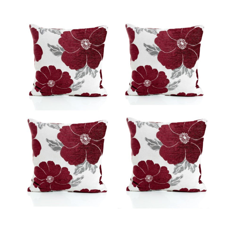 Darionte Poppy Chenille Cushion Cover with Filler Pad, Aubergine, 55 cmH x 55 cmW