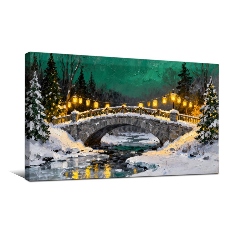 Pont de Noël d'hiver avec lumières enneigées, scène de nuit, H 20 po x l 40 po