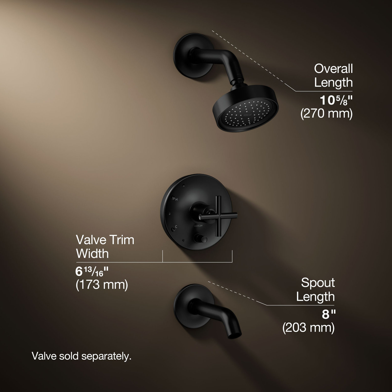 Purist Thermostatic Tub and Shower Faucet, Cross Handle, Matte Black, 2.5 GPM
